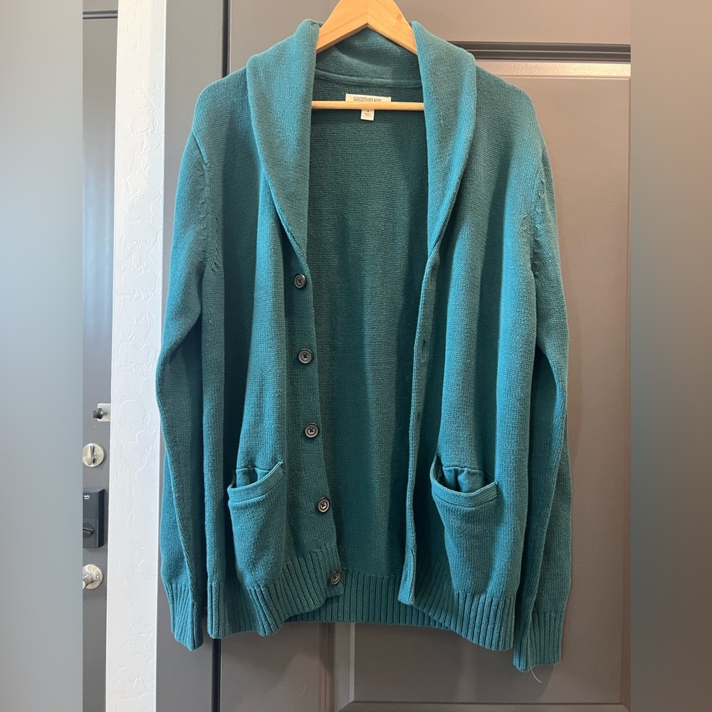 Goodthreads Men's Teal Shawl Collar Button Cardigan Sweater Sz S